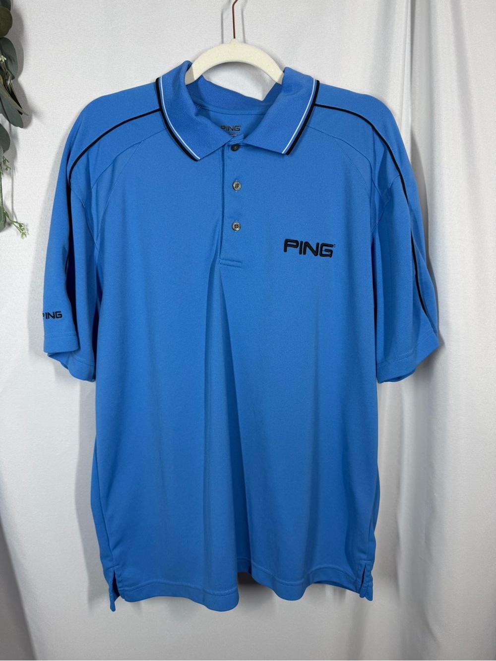 PING | Men's Polo Shirt Short Sleeve Blue Black Size Large